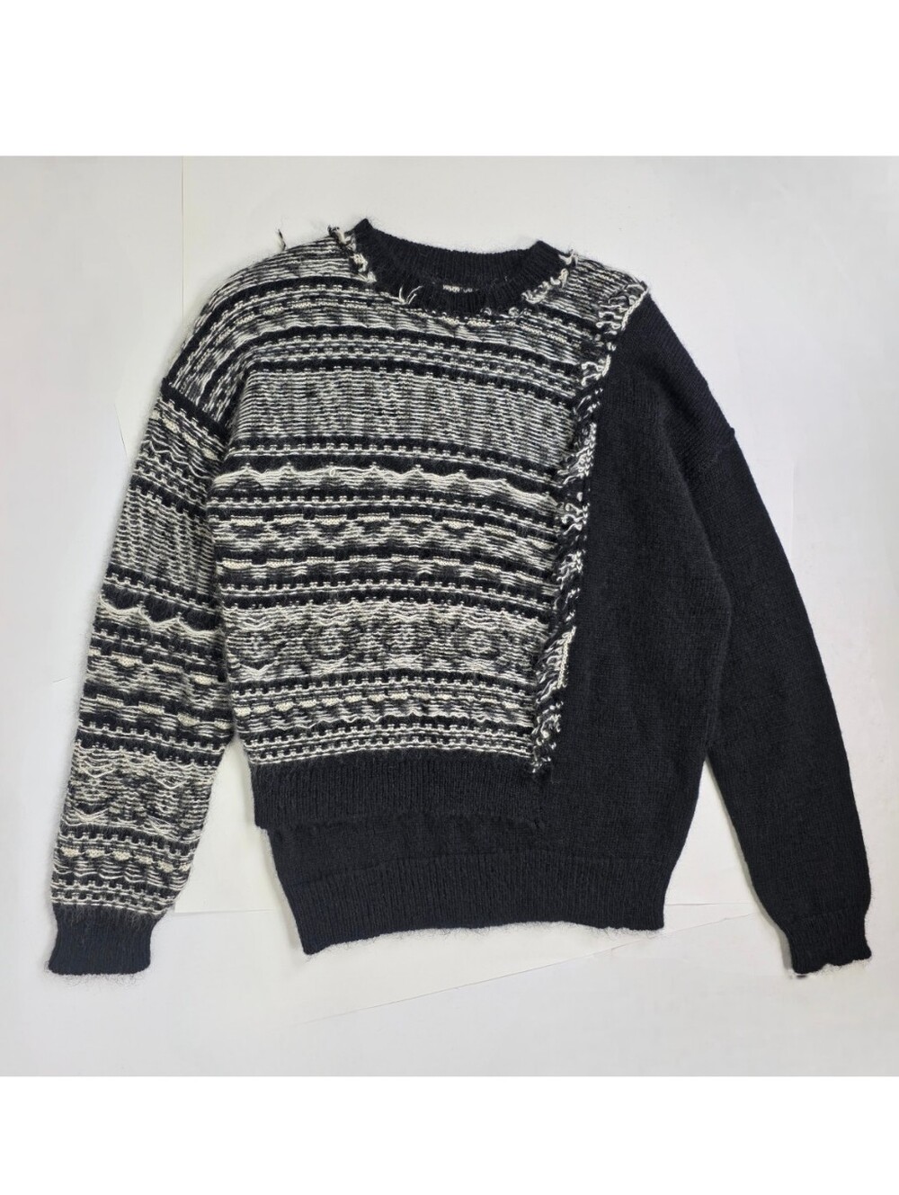 Isabel Benenato Black White Jacquard Alpaca Mohair Patchwork Sweater XS Italy